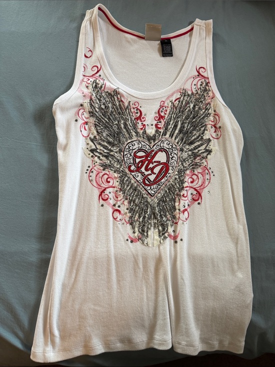 Harley-Davidson Tops - Harley-Davidson White Tank with Red Trim and Pink Graphic